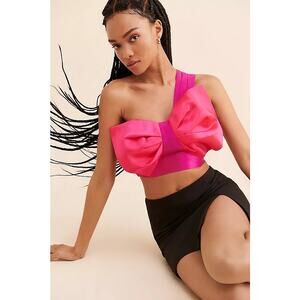 Anthropologie Audette Rowan Bow Top Pink Purple Party Cropped One Shoulder Zip